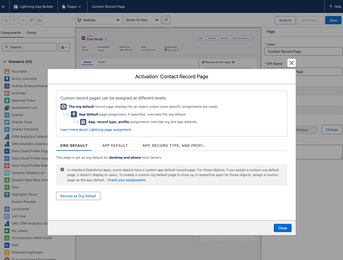 Page Activation Settings